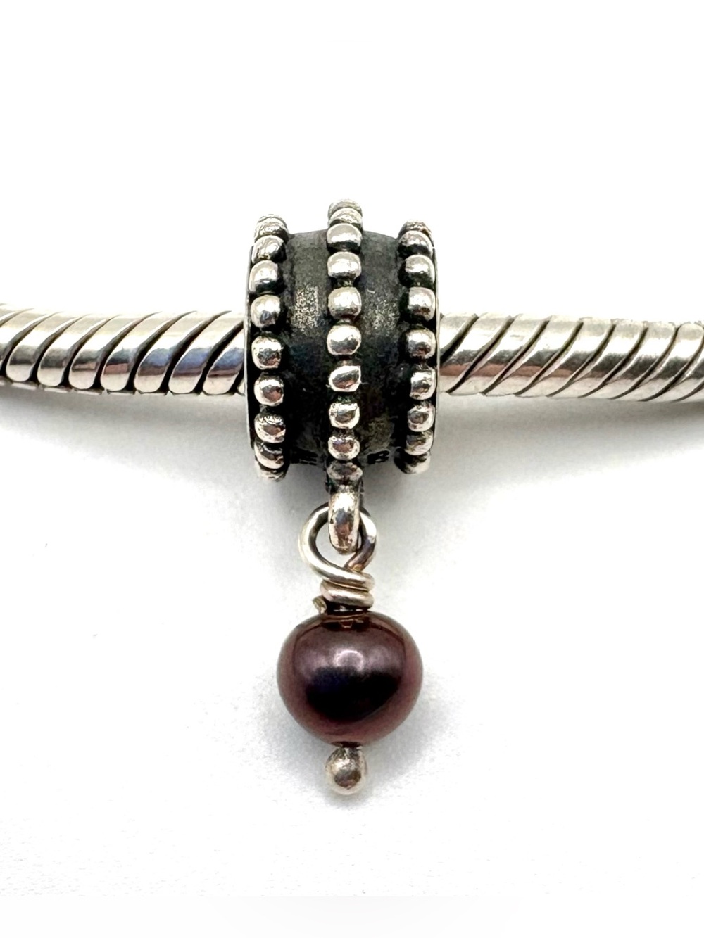 Pandora Beveled Black Pearl Dangle Sterling Silver Charm